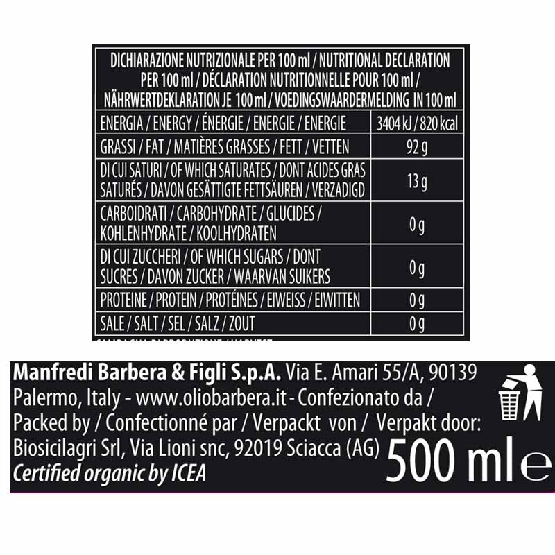 Boîte Cadeau Huile D'olive Extra Vierge Biologique Lorenzo N°3, Aop Val Di Mazara 500 Ml MANFREDI BARBERA