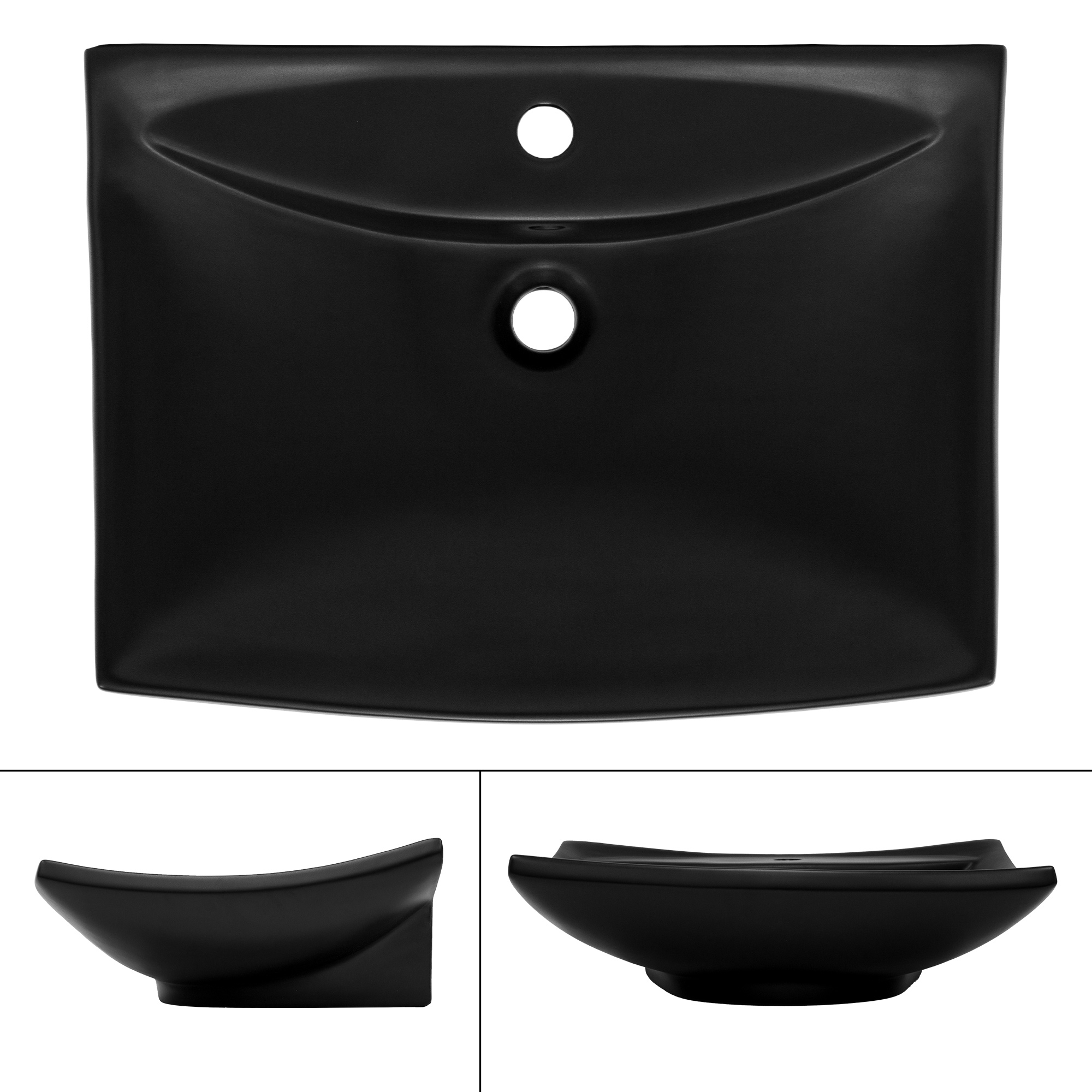 Lavabo Céramique Noir Avec Garniture De Vidage Lave-mains Moderne 610x455x185 Mm