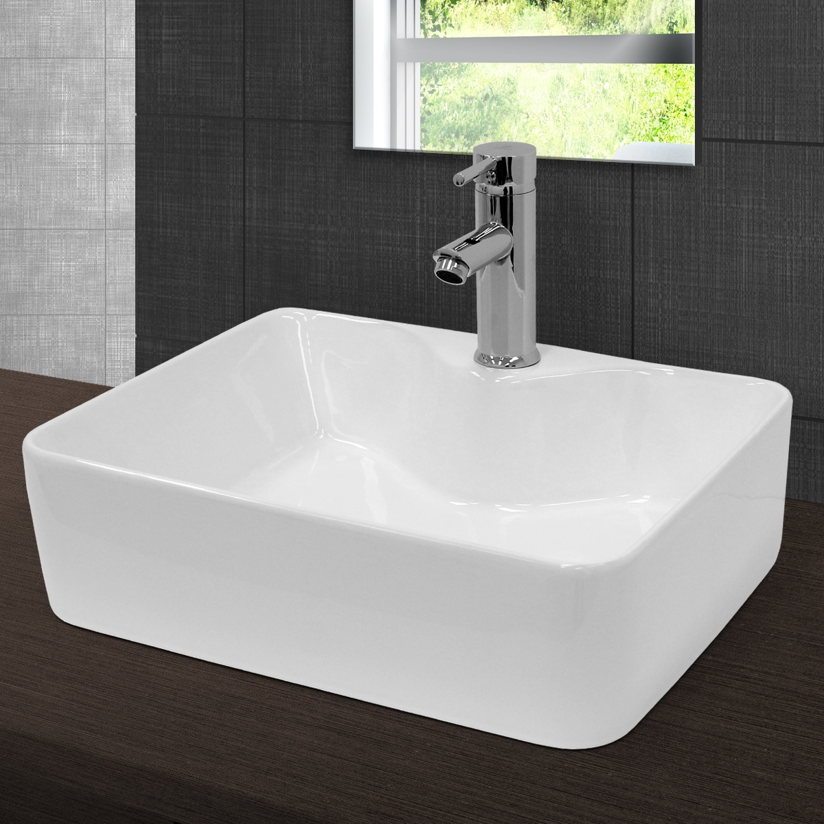 Vasque Céramique Blanc Carré Avec Garniture Vidage Salle De Bain 480x380x140 Mm