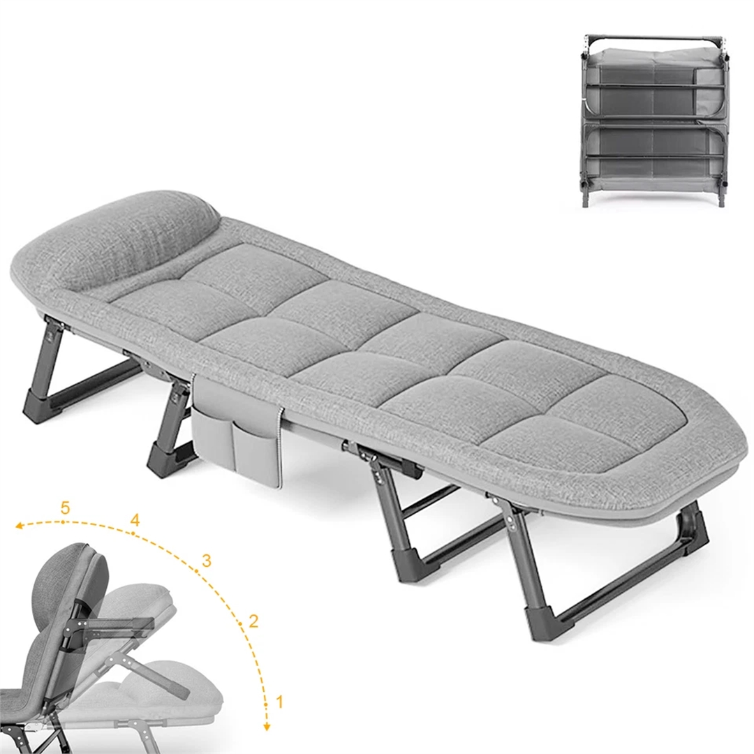 Sun Lounger with Cushion 6-Position Adjustable Folding