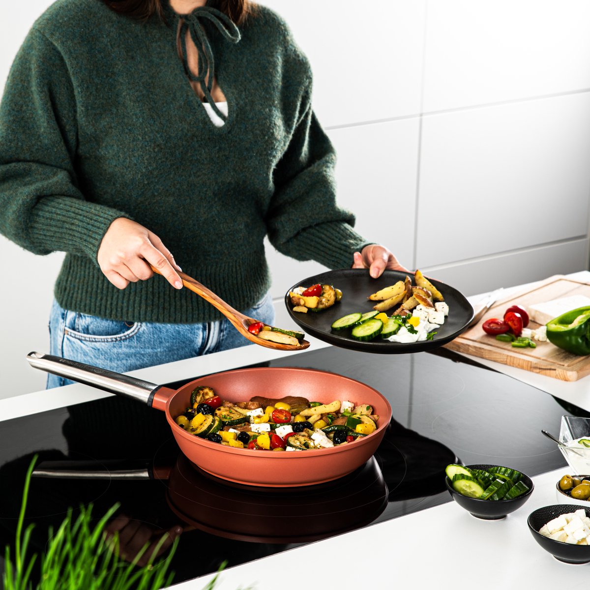 Westinghouse - Série Performance - Poêle À Frire  24 Cm + Poêle À Frire 28 Cm + Casserole 18 Cm - Rouge
