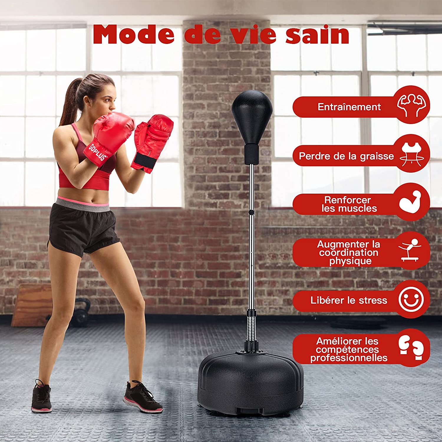 Costway Punching Ball Sur Pied Réglable En Hauteur 140-158 Cm