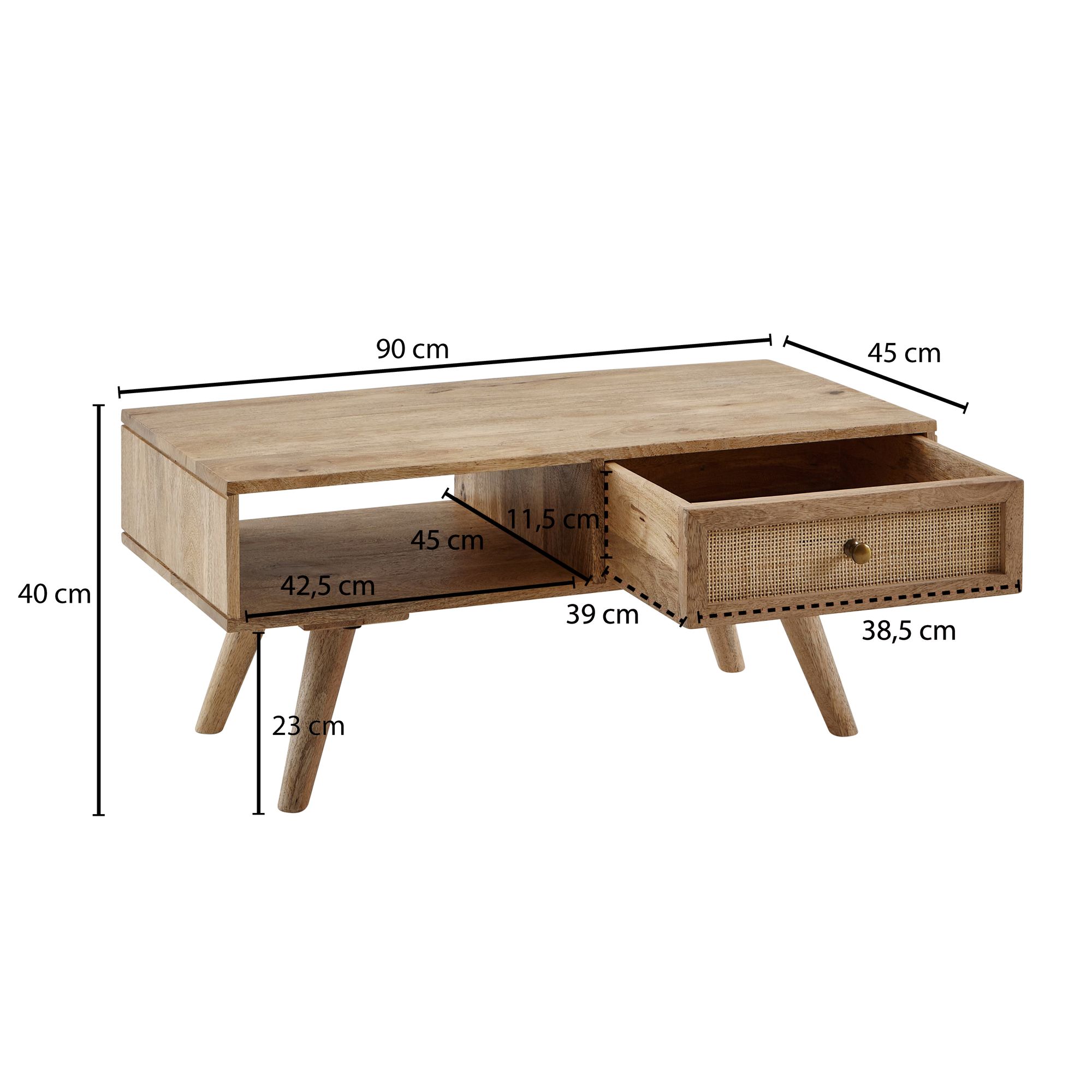Finebuy Table Basse Design 90x40x45 Cm Table De Salon En Bois Massif Table Basse