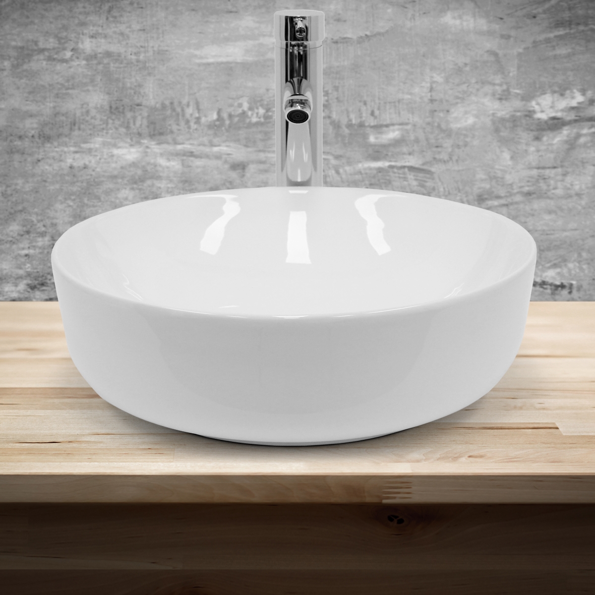 Lavabo Salle De Bain Céramique Blanc Avec Garniture De Vidange Ø 400x400x135 Mm