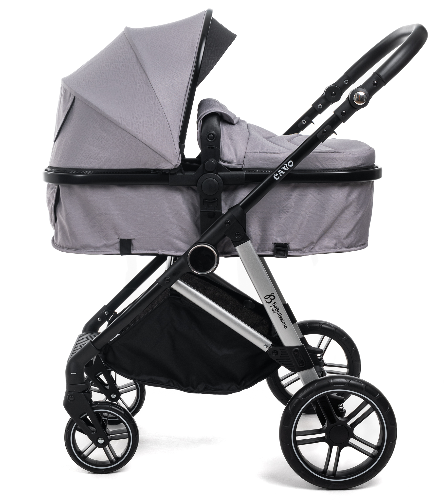 Bebelissimo - Poussette Combinée Trio 3 En 1 - Siège Auto 0+ Cavo – Nacelle – Dès La Naissance – Jusqu’à 22kg - Gris