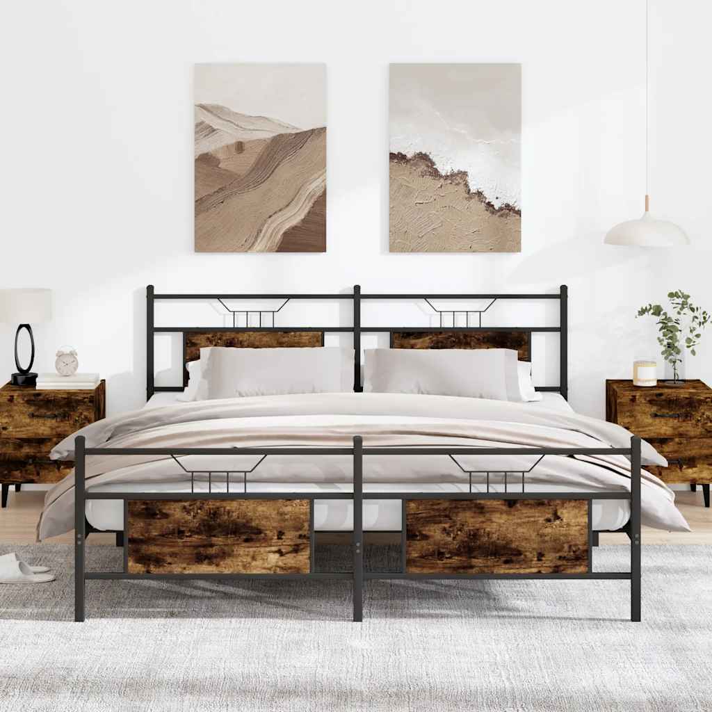 Cadre De Lit En Métal Sans Matelas Chêne Fumé 183x213 Cm