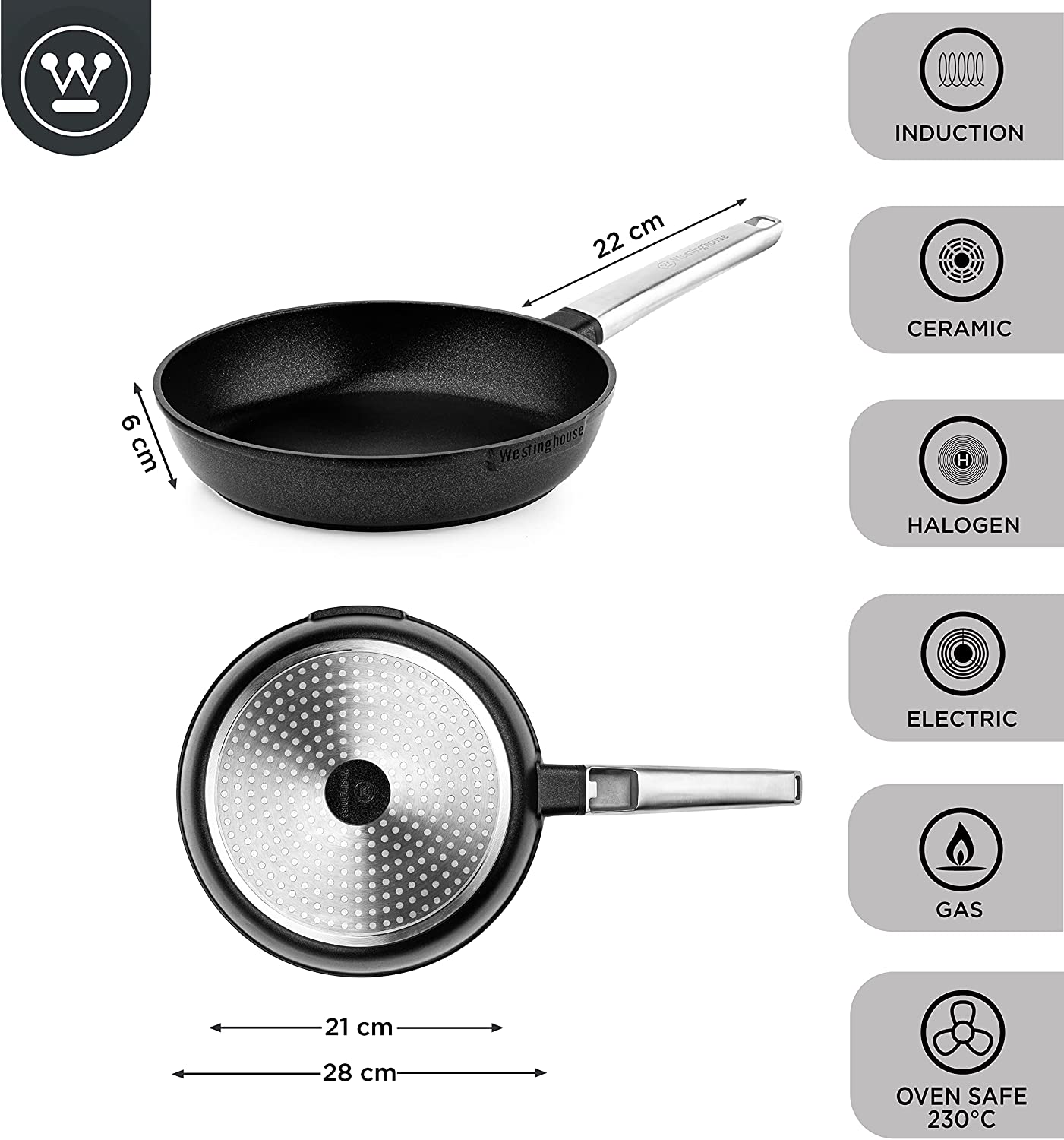 Westinghouse - Série Performance - Poêle À Frire 28 Cm - Induction - Noir
