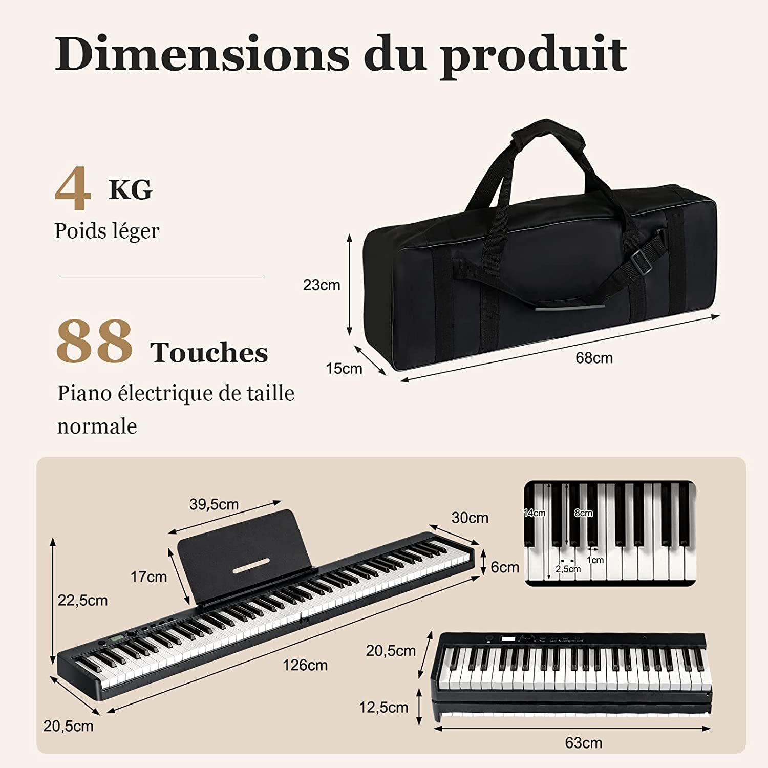 Piano Numérique Pliable À 88 Touches Avec Pupitre,clavier Electrique Portable Avec Touche Lumineuse