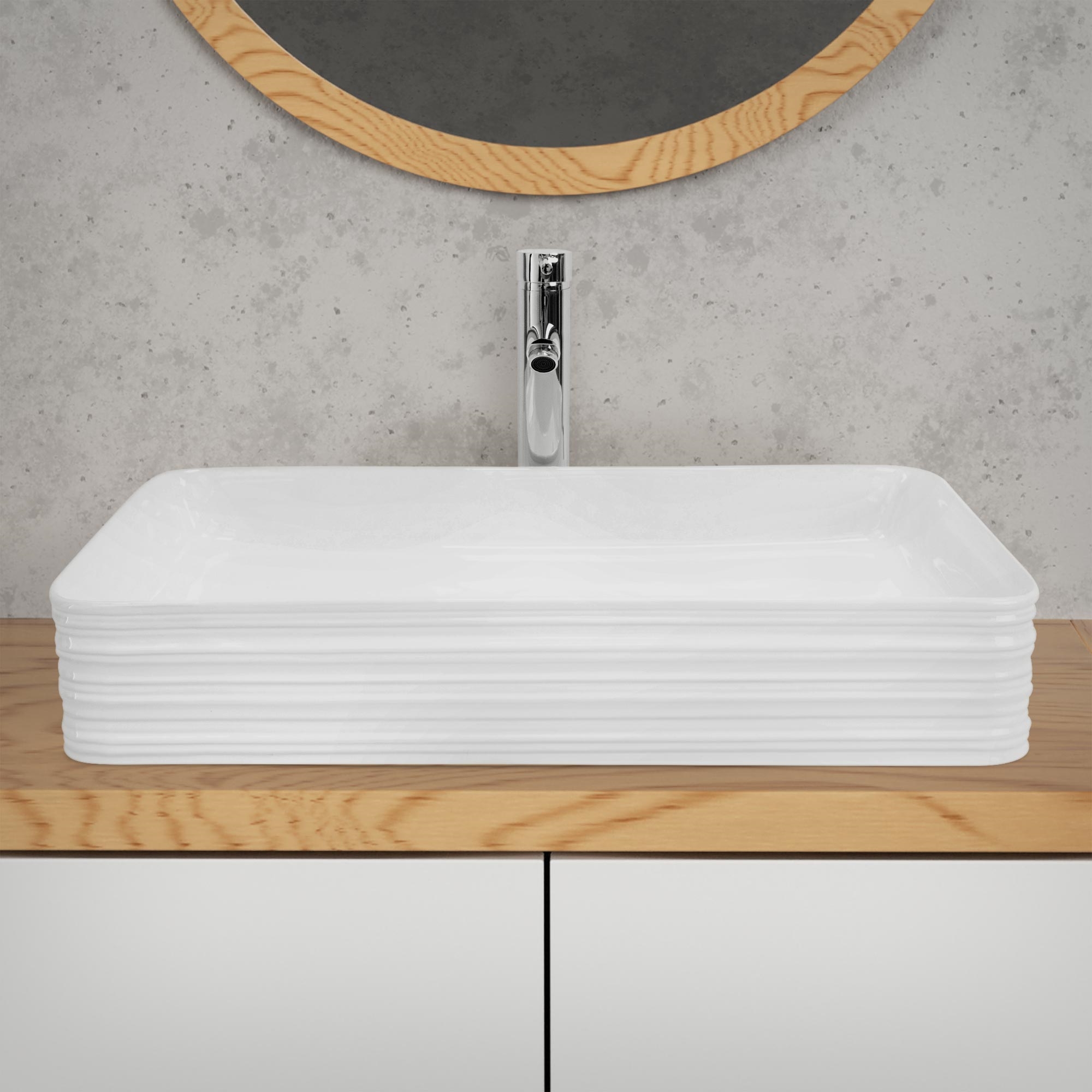 Vasque Blanc Rectangulaire En Céramique Lavabo Lave-mains À Poser 680x380x120 Mm