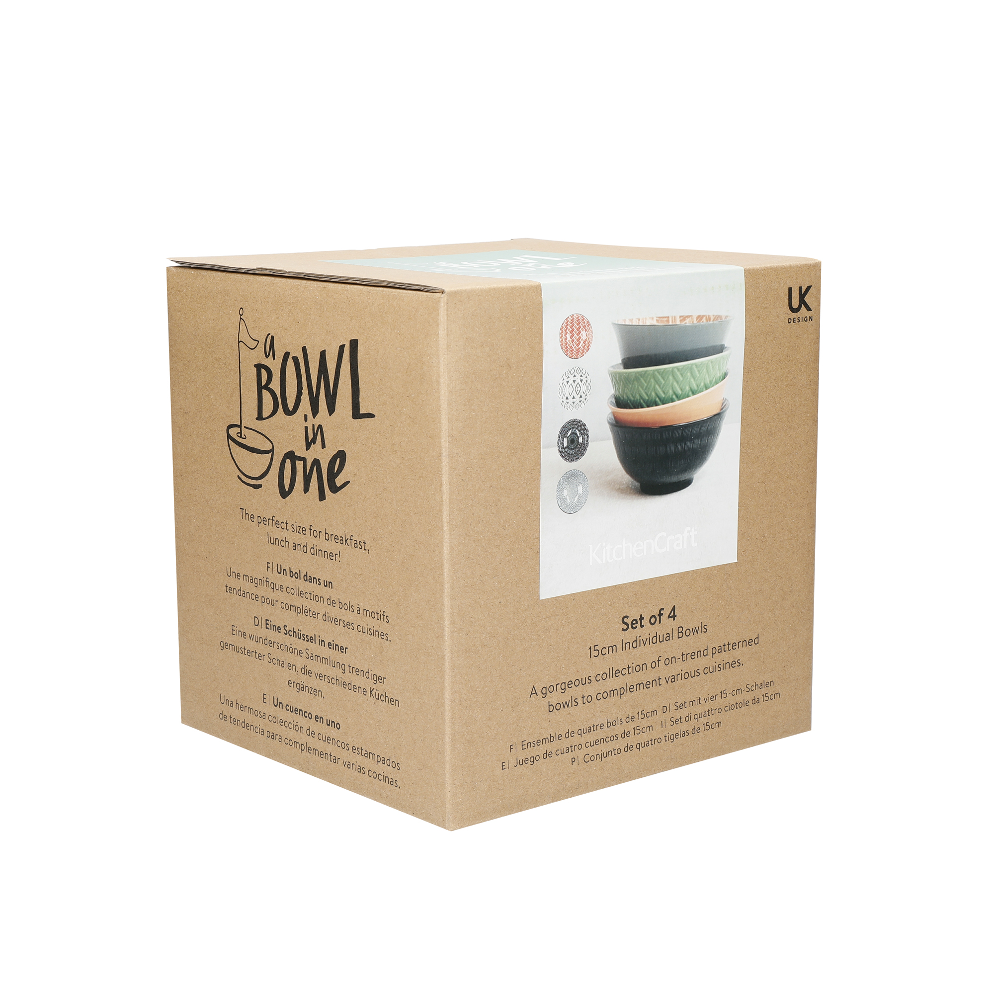 Kitchencraft - Bols En Céramique À Motifs "designed For Life", Livrés Dans Un Coffret Cadeau, 15 Cm, Set De 4