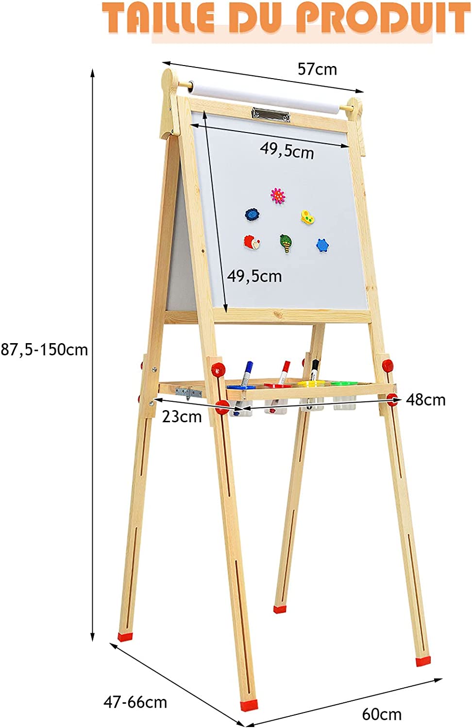 3 En 1 Chevalet Pliable Avec Tableau Blanc/noir, Rouleau De Papier En Bois