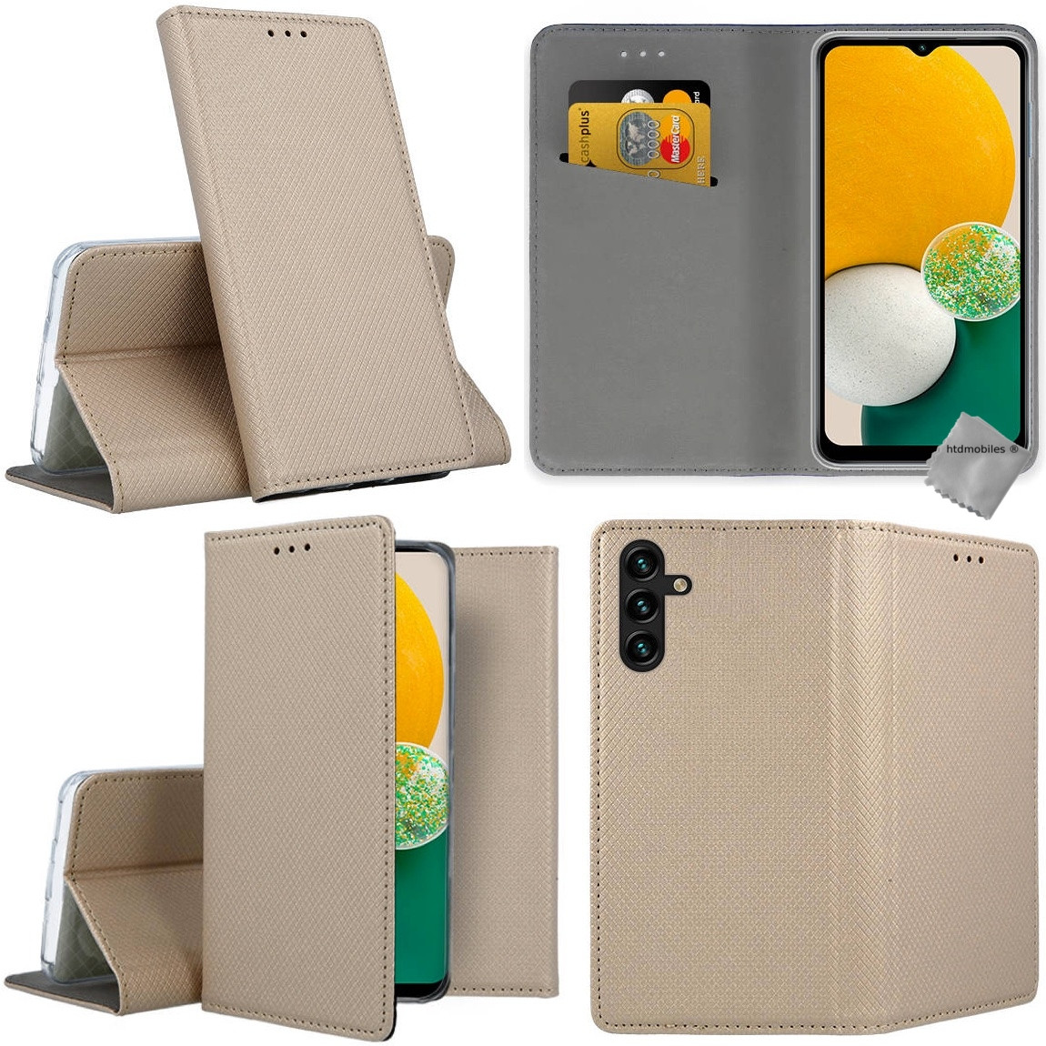 Housse Etui Coque Pochette Portefeuille Pour Samsung Galaxy A13 4g + Verre Trempe - Or Magnet