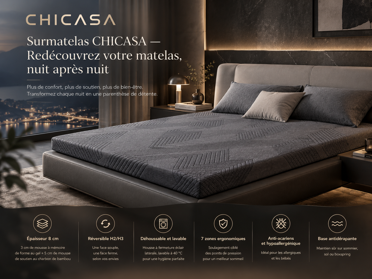 CHICASA - Vue d'ensemble du matelas 8 cm