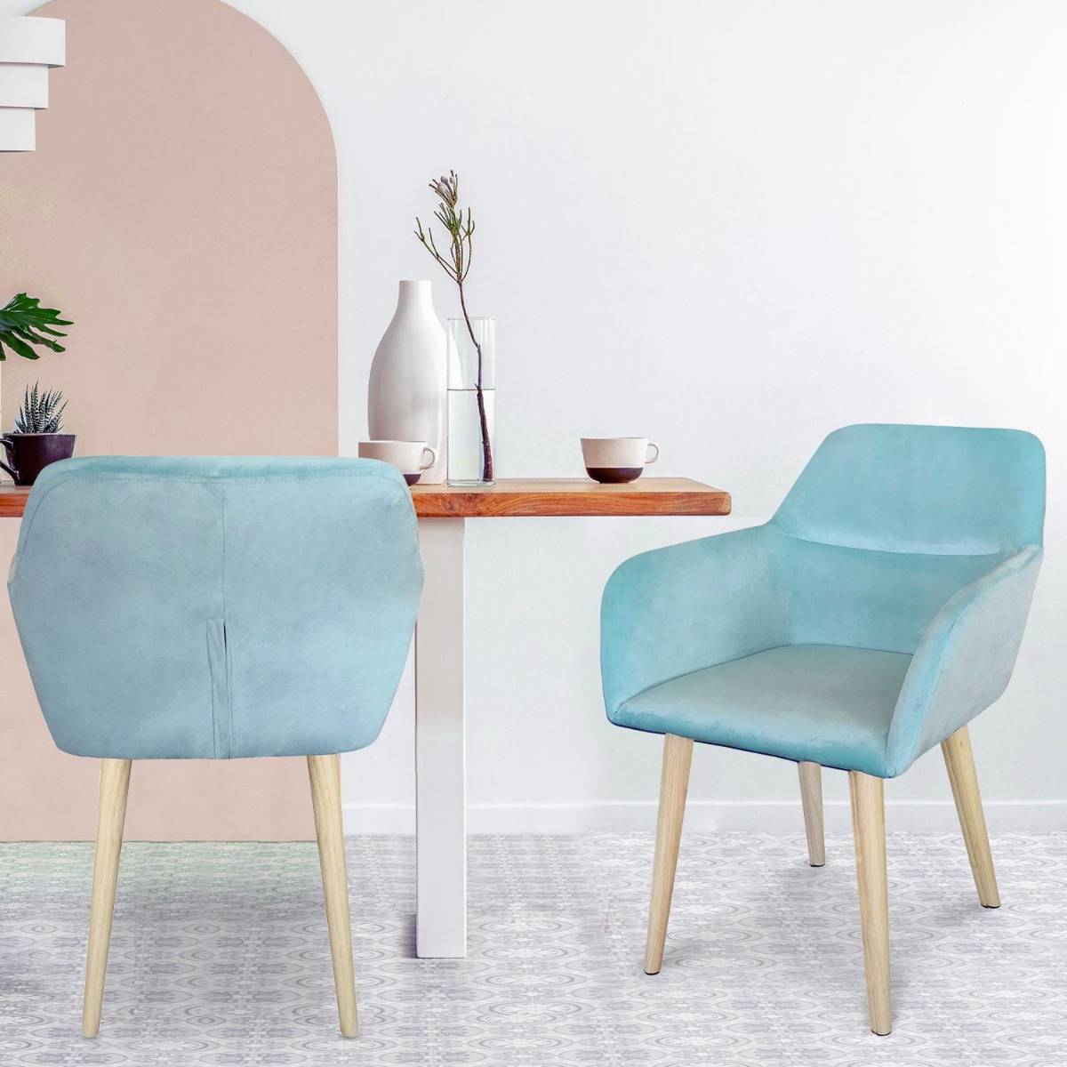 Paris Prix - Fauteuil Scandinave Velours "mogal" 82cm Menthe