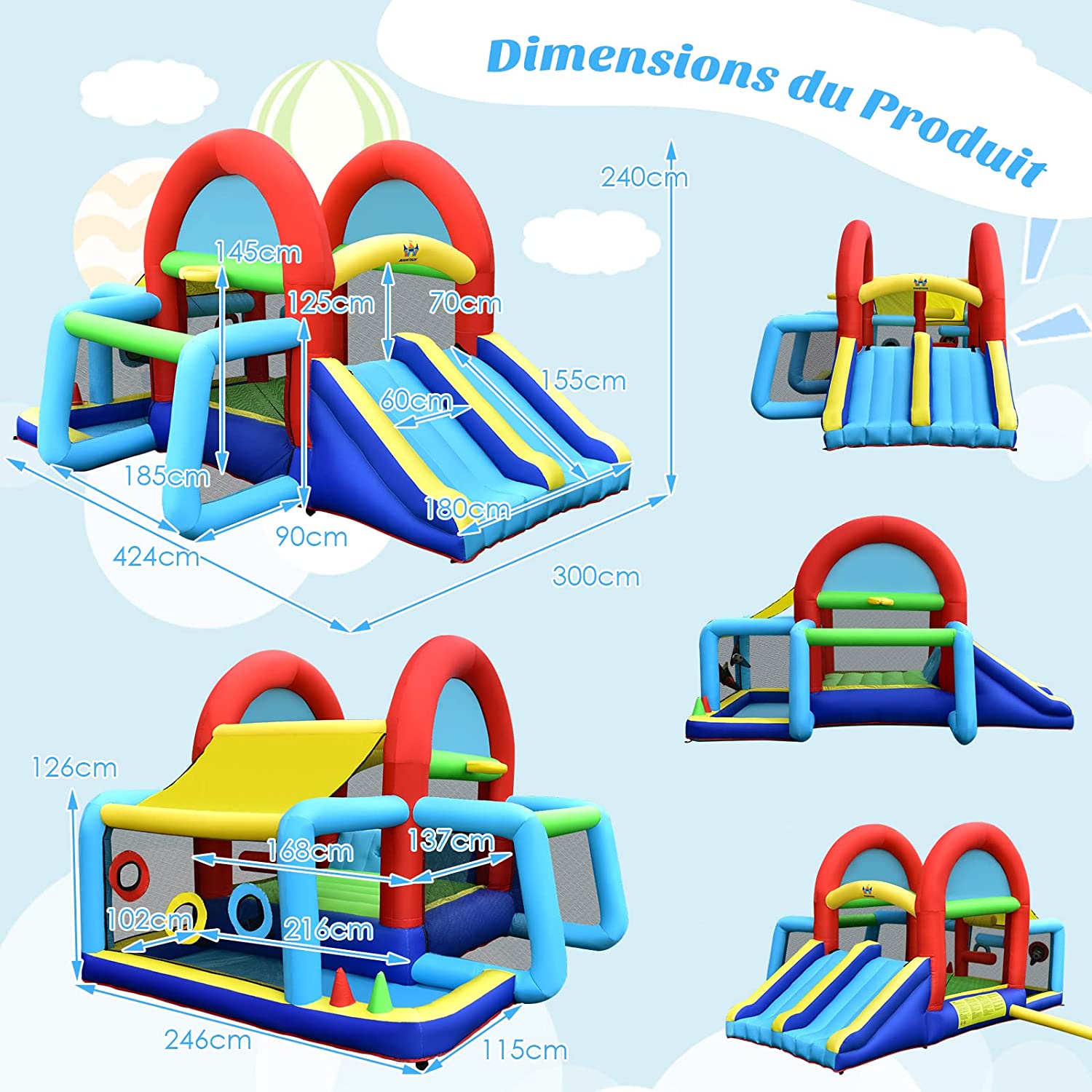 Costway Château Gonflable Avec Auvent Double Toboggan Piscine À Balles