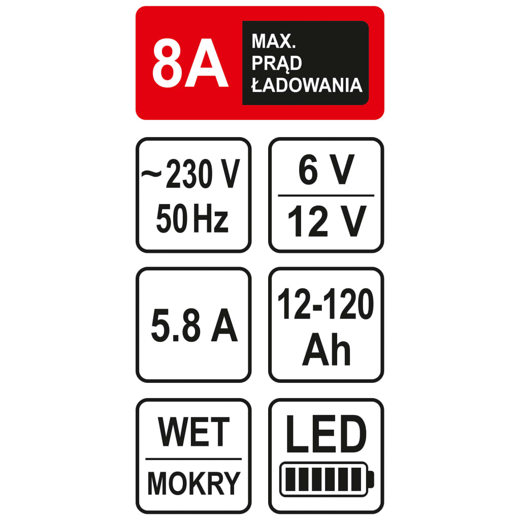 Chargeur De Batterie Avec Led 6/12v 8a 120ah Sthor