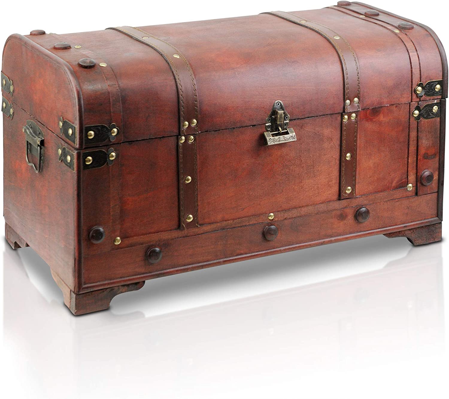 Boîte Rangement Bois Vintage Wakects - 23x16x10 Cm - Coffre Au Trésor Avec Cadenas - Décoration Bureau