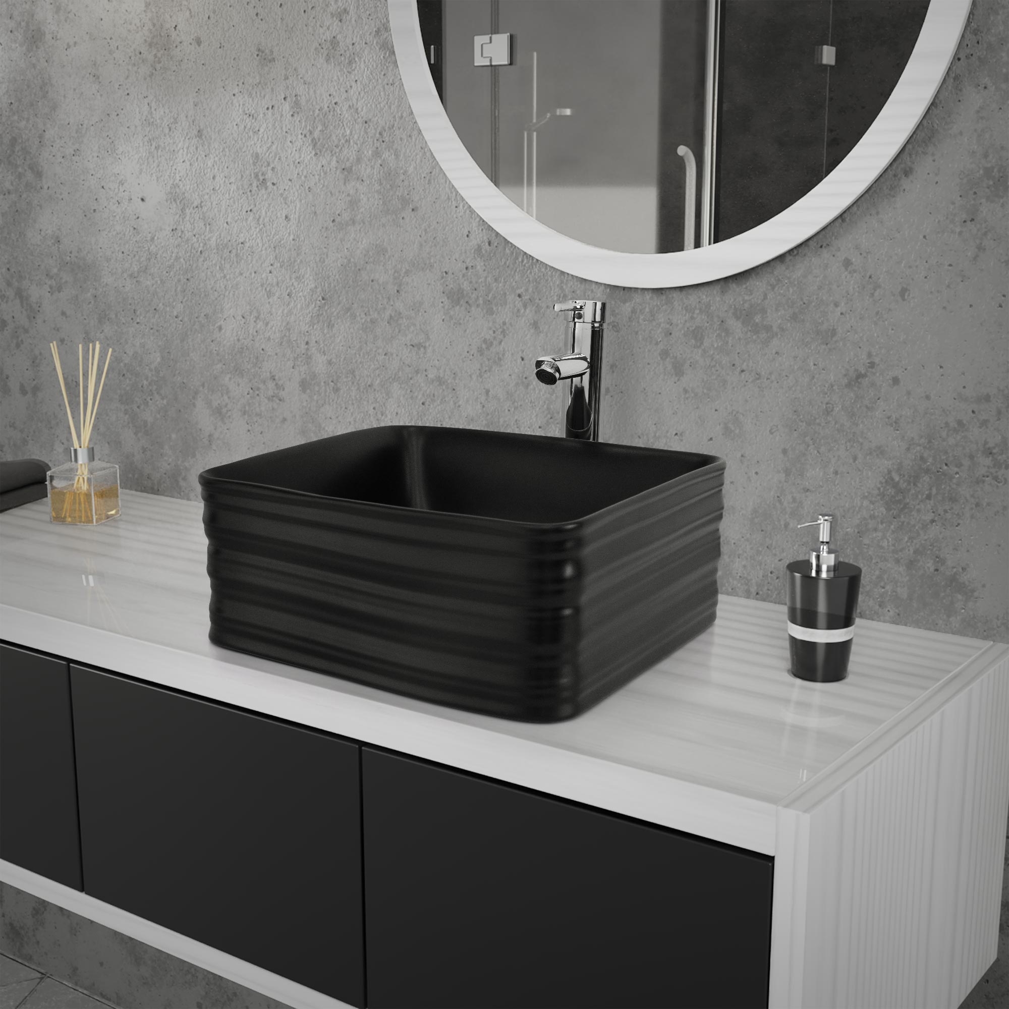 Vasque À Poser En Céramique Noir Lavabo Avec Garniture De Vidage Noir 390x150 Mm