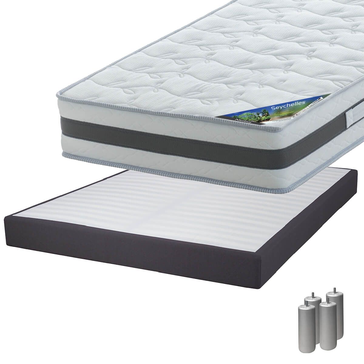 Pack Matelas 160x200 + Sommier Tapissier Démontable 2x20 Lattes Anthracites + Pieds A