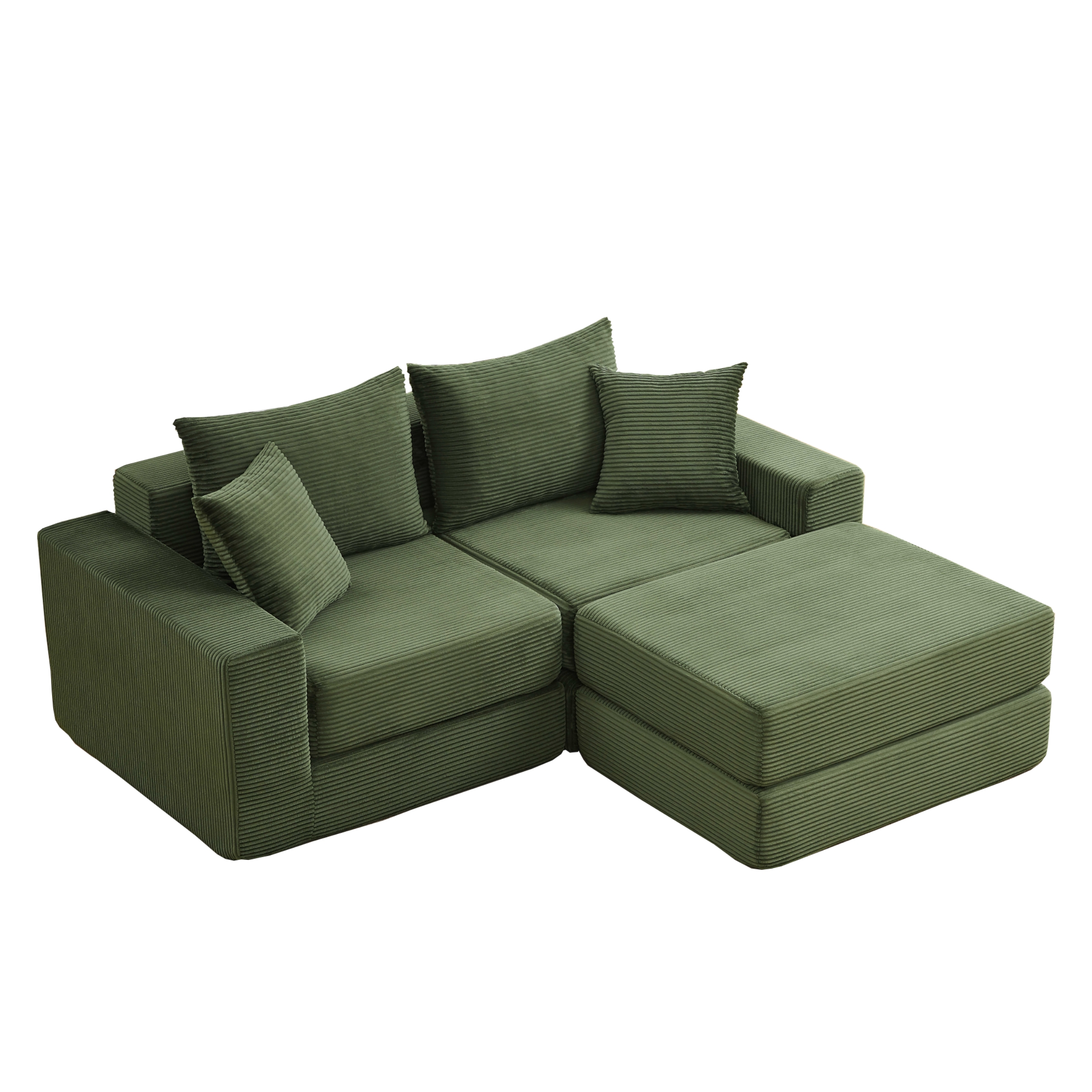 Canapé d'angle convertible vert sur fond blanc