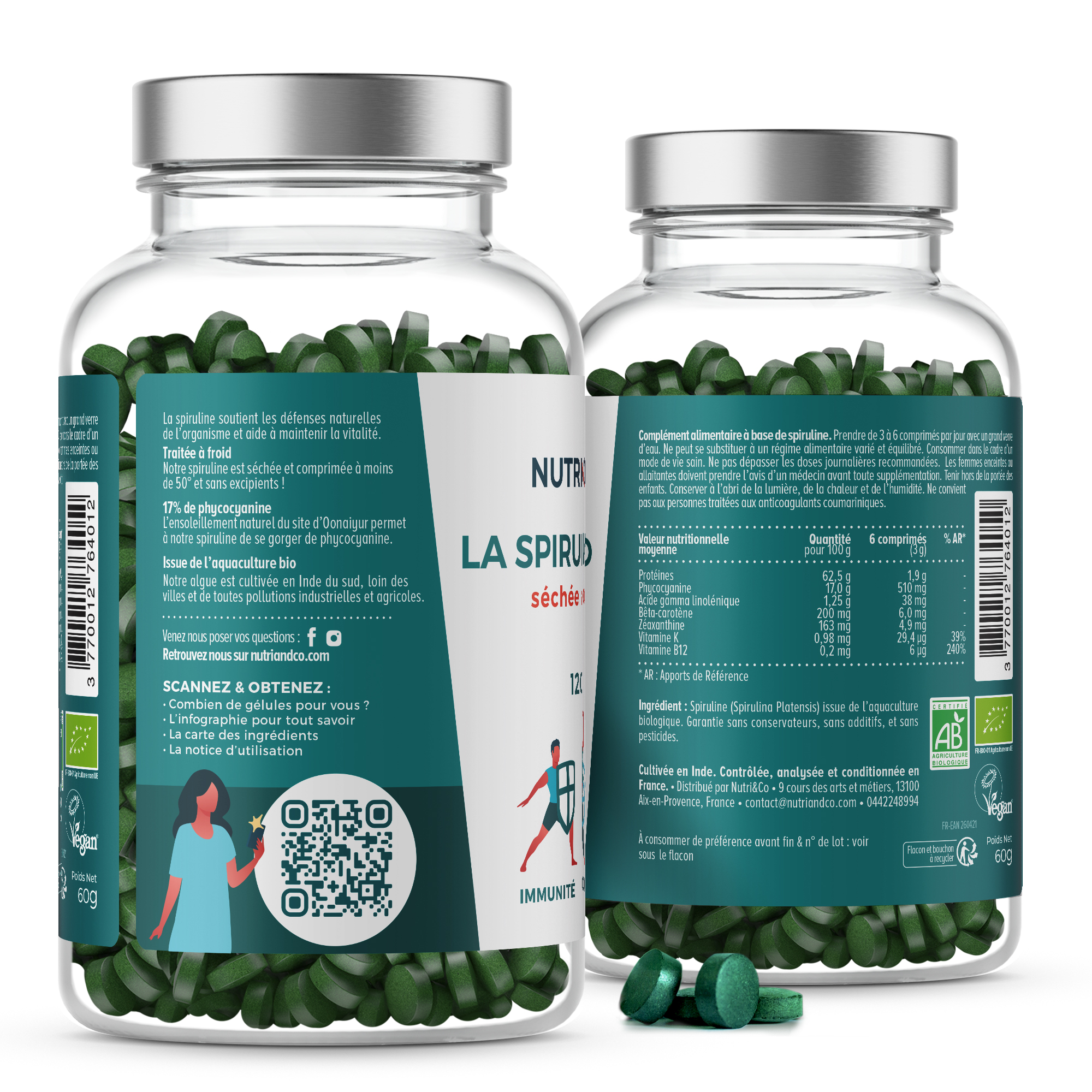 Spiruline Bio Riche En Protéines, Calcium & Vitamine B12 Immunité