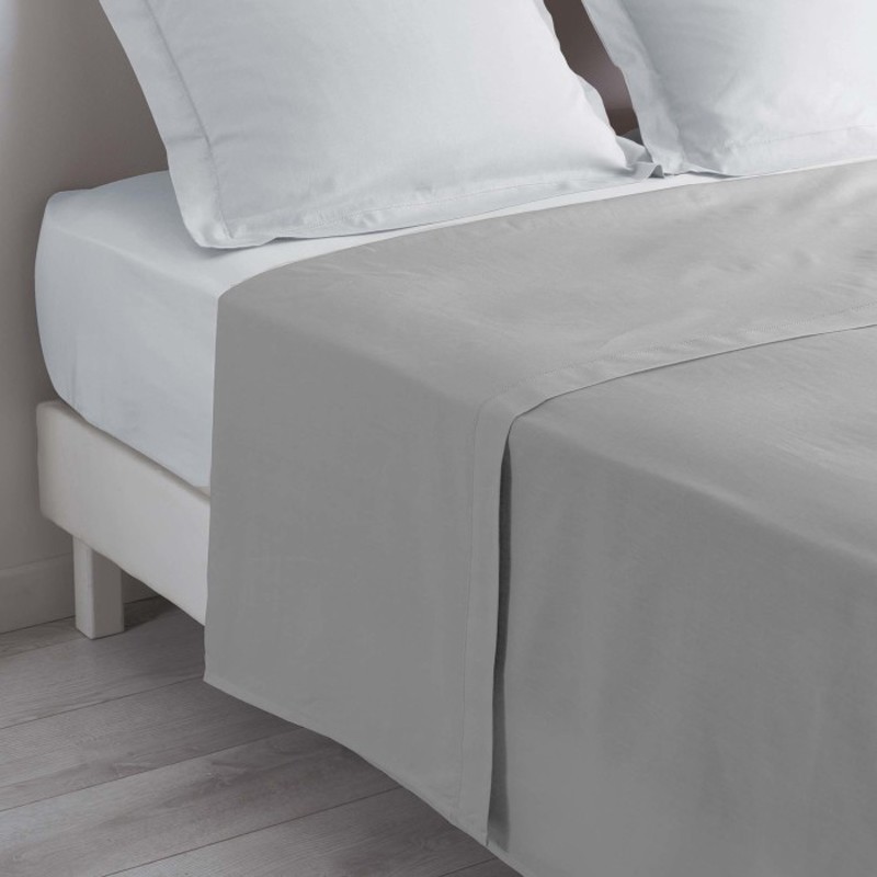 Paris Prix - Drap Plat "lina" 240x300cm Gris Galet
