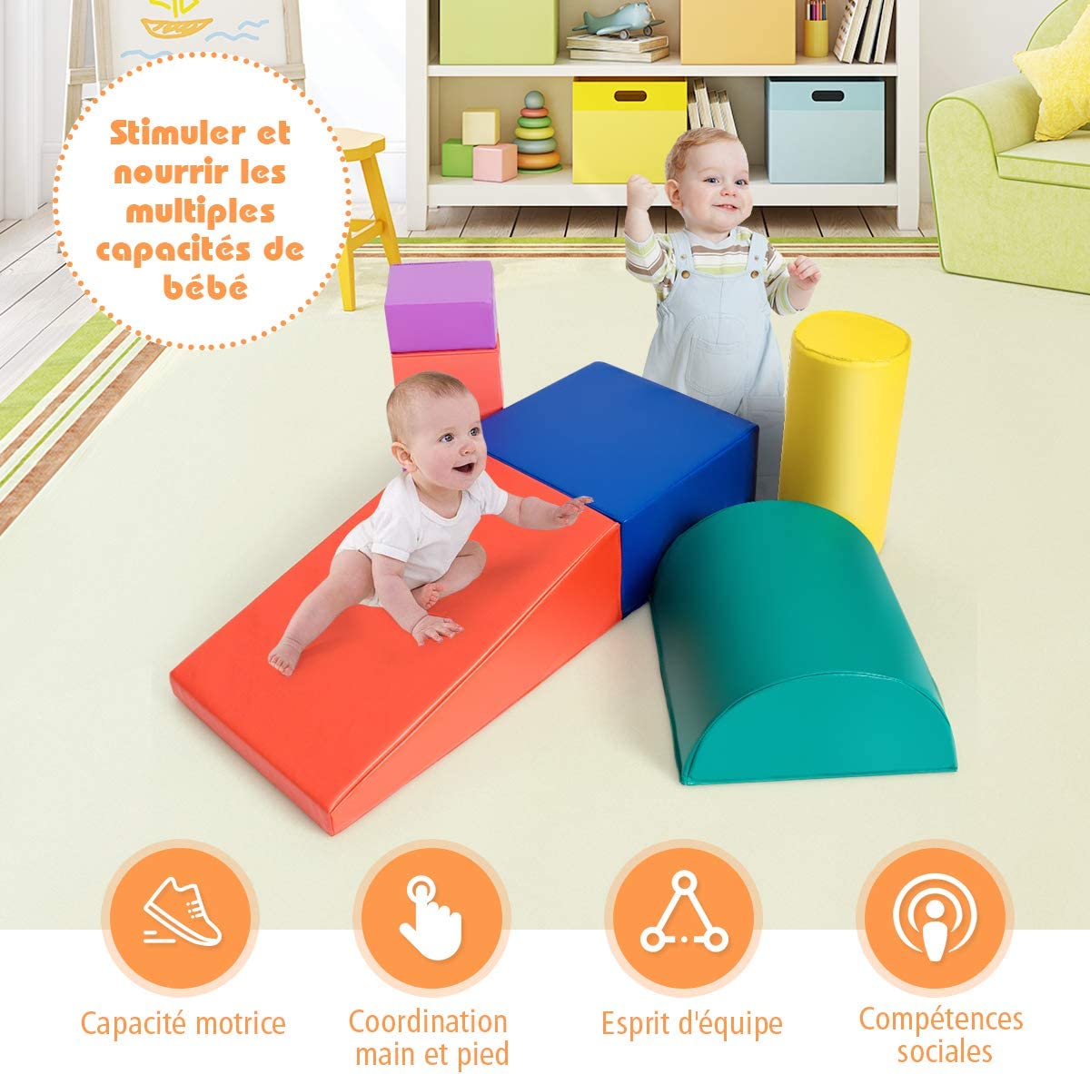 Costway 6pcs Blocs De Construction En Mousse Fait En Pu+epe Colorée Jouets Educatifs Pour Dvelopper