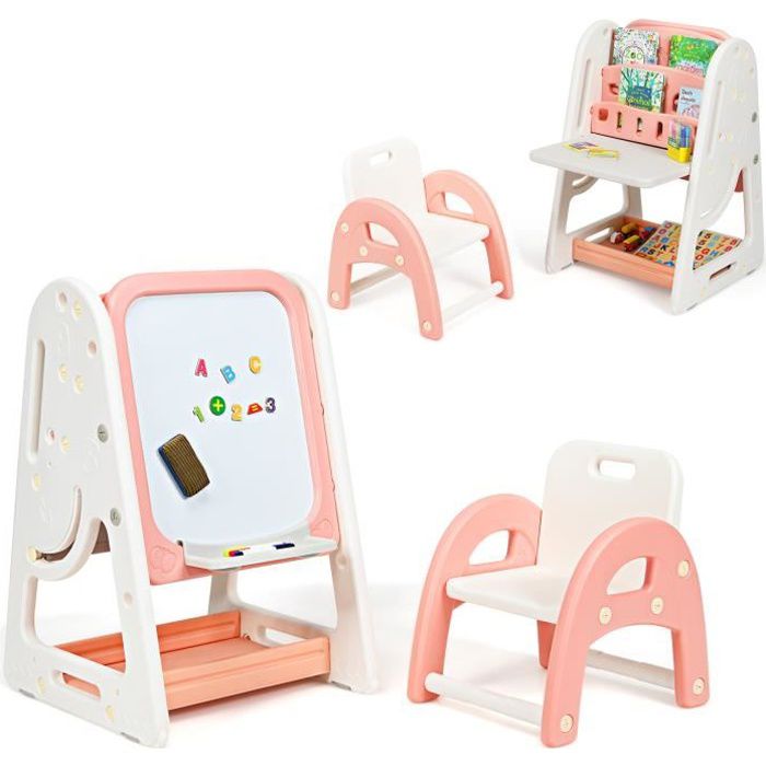 COSTWAY Tableau de Dessin Magnétique, 3 en 1 avec Etagère