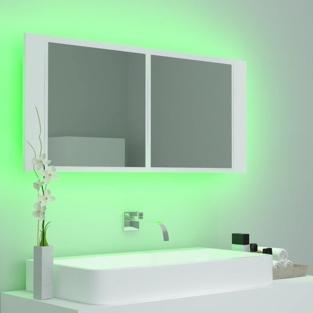Armoire Salle De Bain À Miroir | Armoire De Toilette | Meuble De Rangement Led Blanc 100x12x45 Cm Acrylique