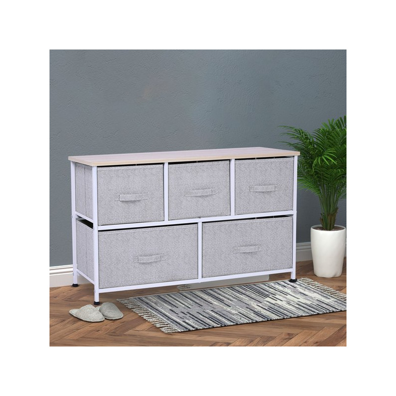 Commode 5 Tiroirs Ralph Bois Clair Et Gris