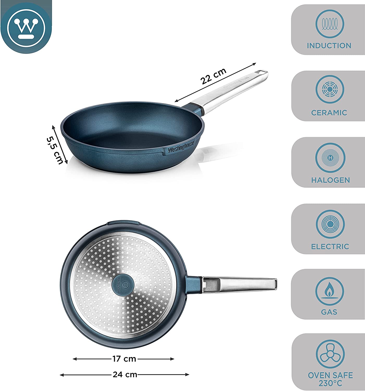 Westinghouse - Série Performance - Poêle À Frire 24 Cm - Induction - Bleu