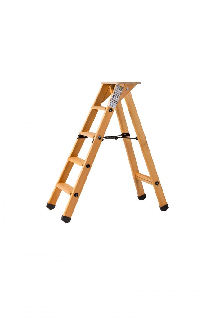 Escabeau Lyonnais Bois 4 Marches + Tablette - Hauteur De Travail 2,45m
