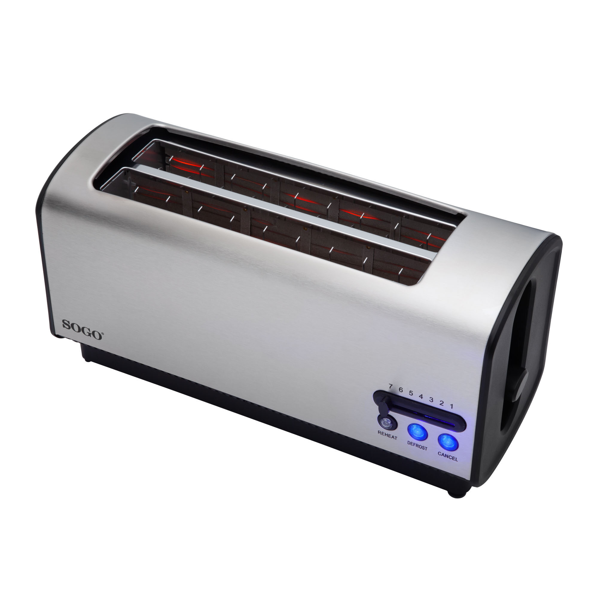 SOGO Tostapane in Acciaio Inox – 2 Fessure Lunghe, 1200W, Controllo Temperatura, Scongelamento, Spegnimento Automatico