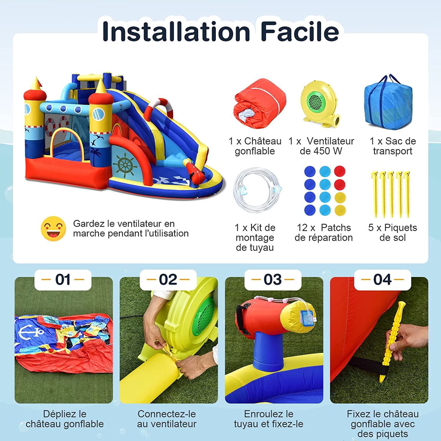 Toboggan Gonflable Pour Piscine - 200x85x80 Cm - PVC Résistant - Livré Avec Pompe