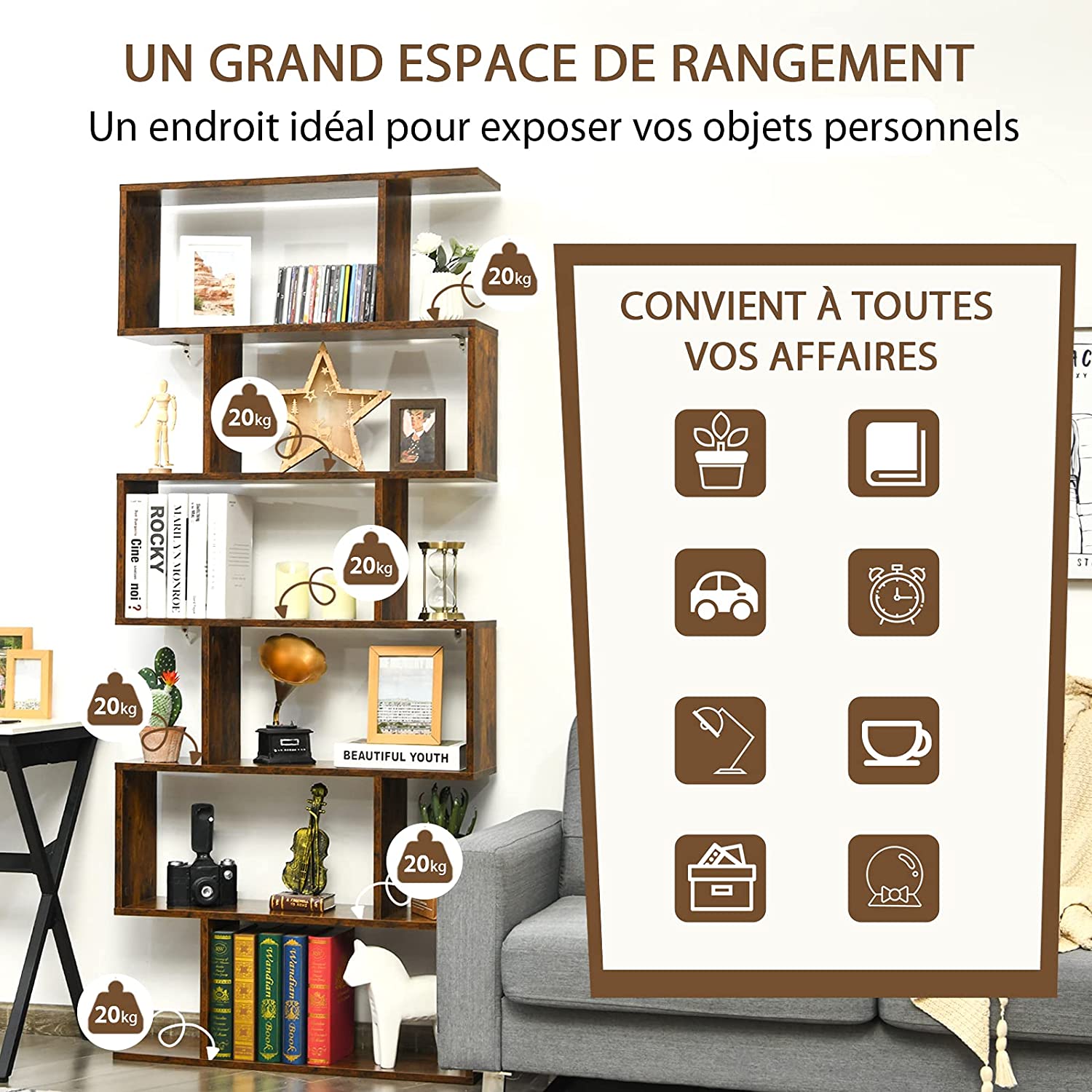 Bibliothèque/étagère De Rangement À 6 Niveaux-80x23x191 Cm