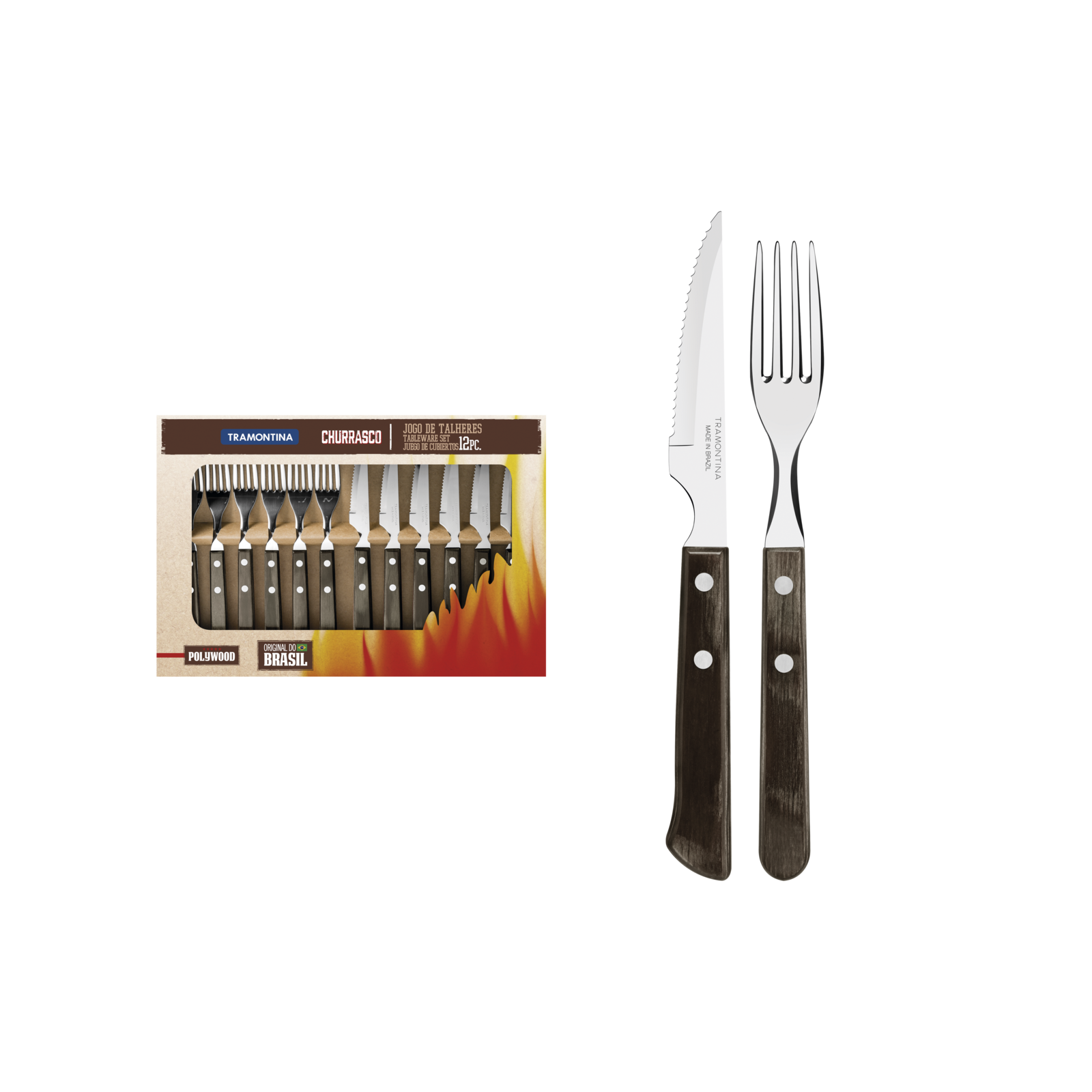 Couteaux Et Fourchettes À Steak Spanish, 12pcs, Inox Et Bois Tramontina