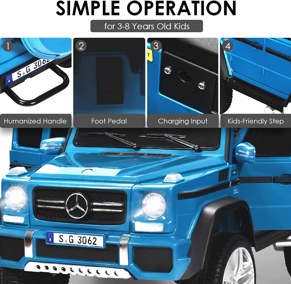 Voiture Électrique 12v Pour Enfants 3-8 Ans, Avec Télécommande 2.4g Bleu