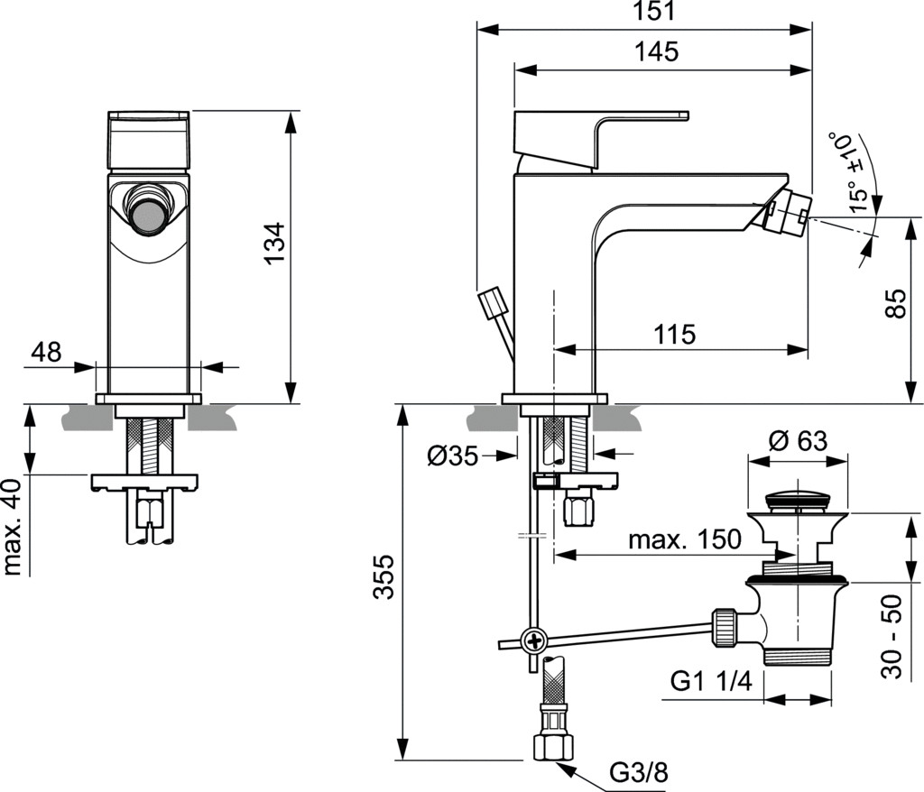 Ideal Standard - Mitigeur Bidet Vidage Métal Edge Chromé - A7118aa Ideal Standard