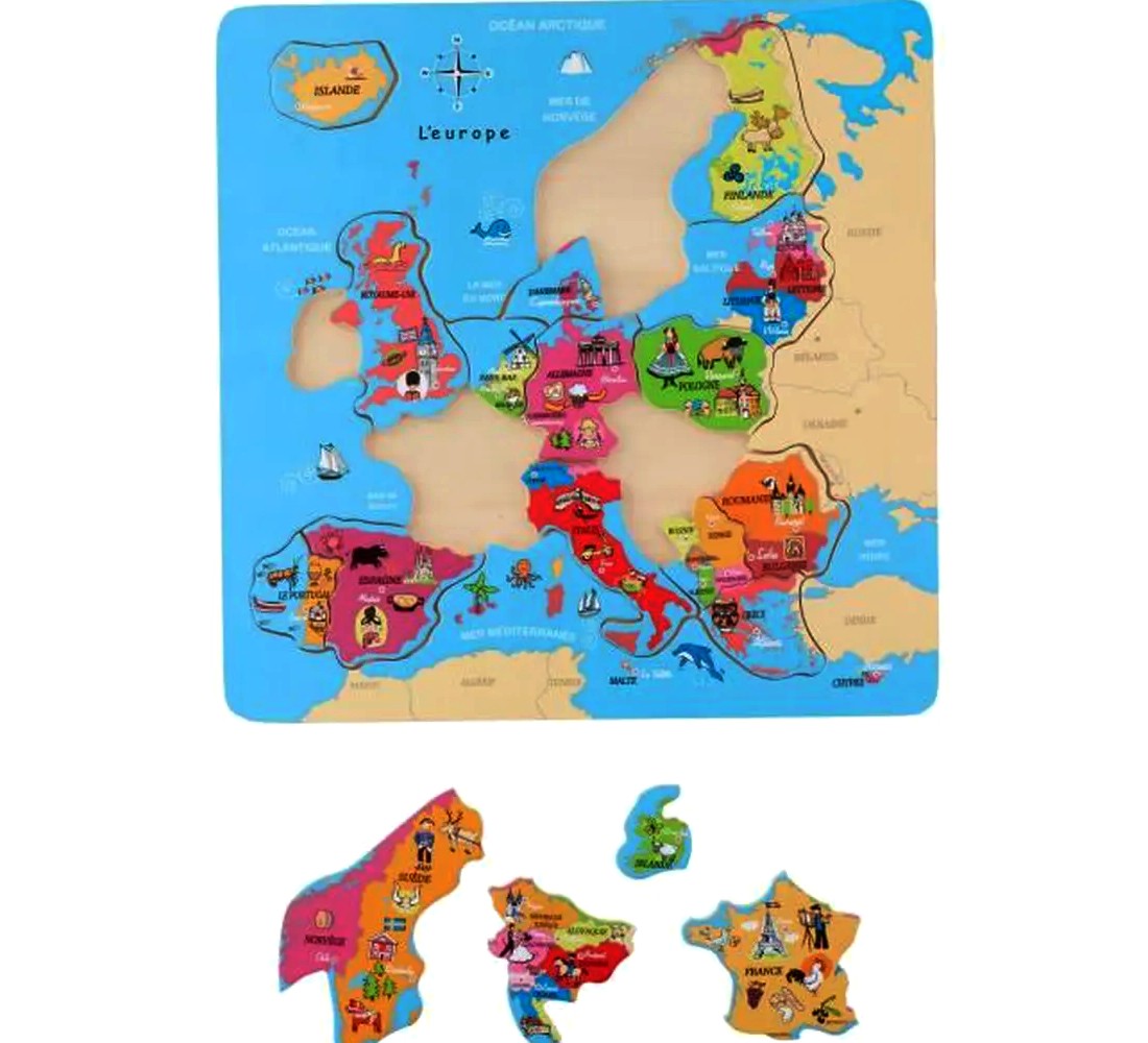 Puzzle En Bois Carte Europe 18 Pieces Pays Enfant
