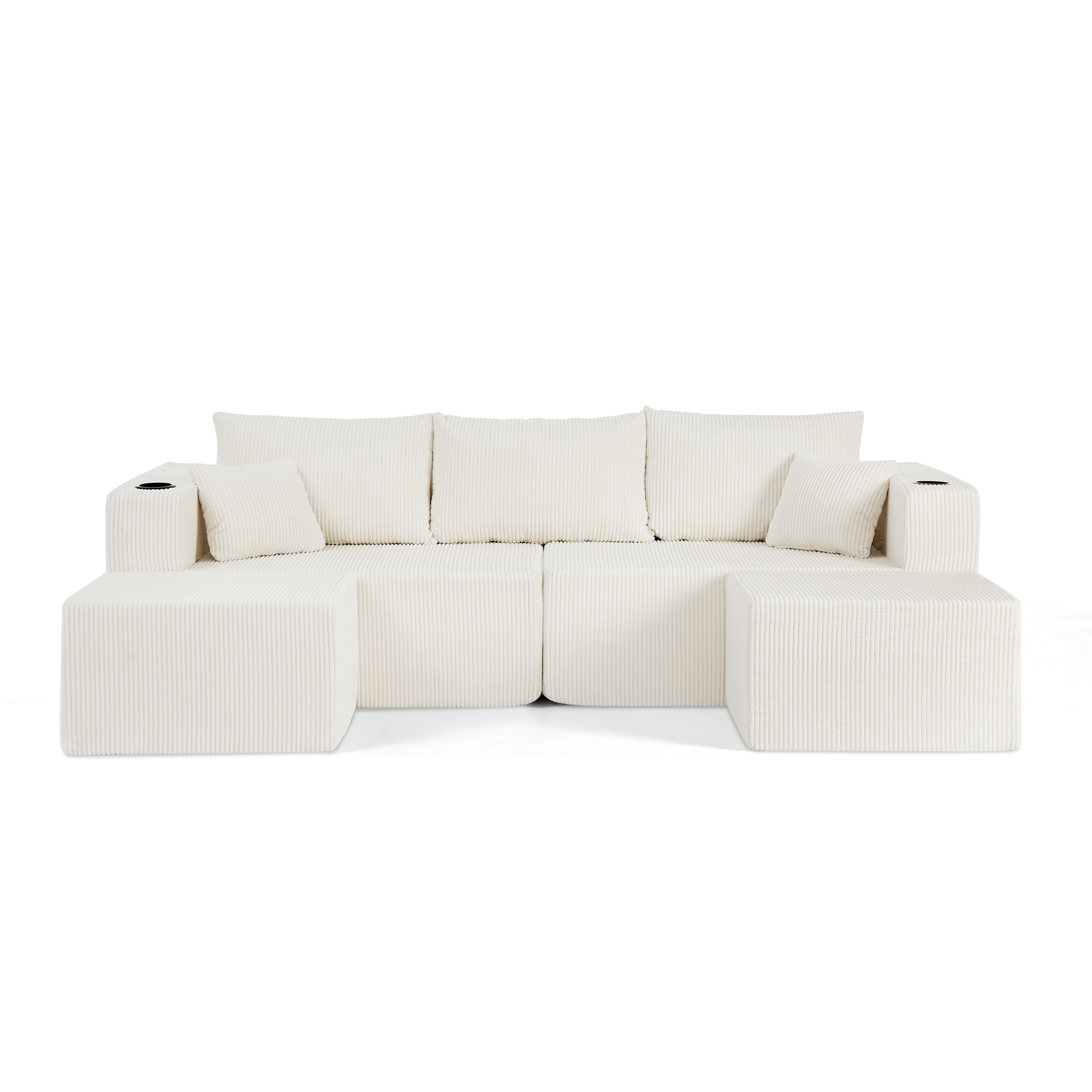 Canapé d'angle modulable beige sur fond blanc