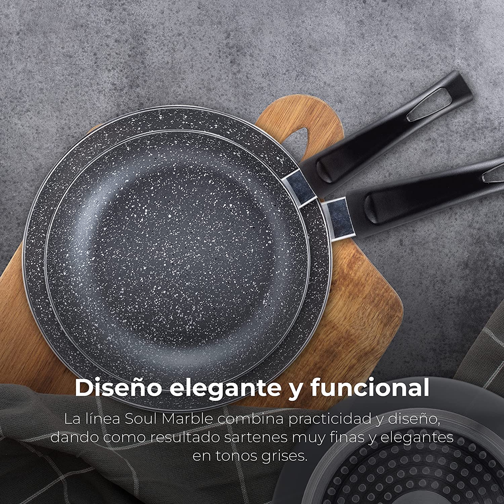 Set 3pc Poêles À Frire (16+20+24cm) Ind Black Pressed Aluminium Soul Marble