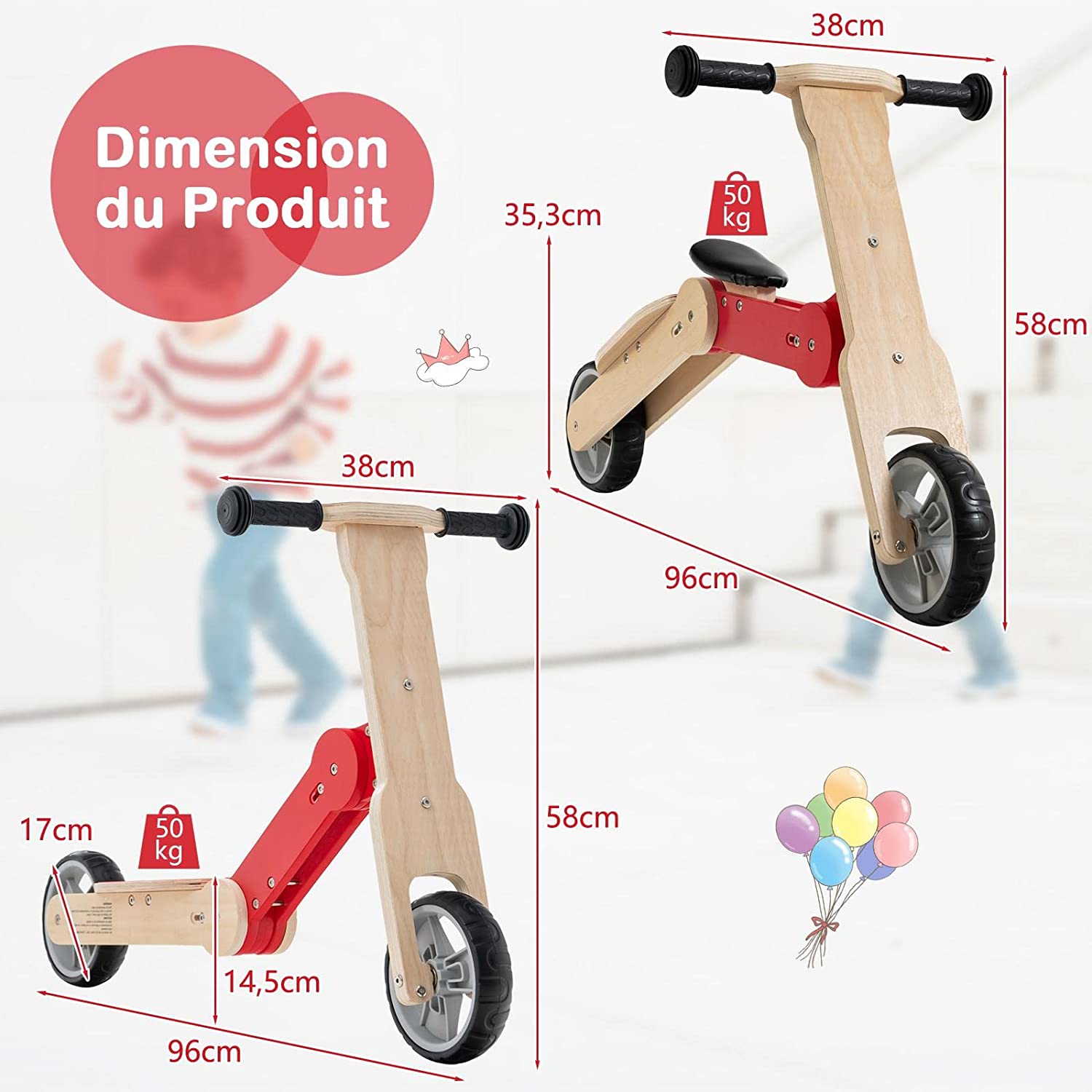 Trottinette Convertible Pour Enfants, 2 En 1 Trottinette Avec Siège Amovible, Roues En Plastique Eva