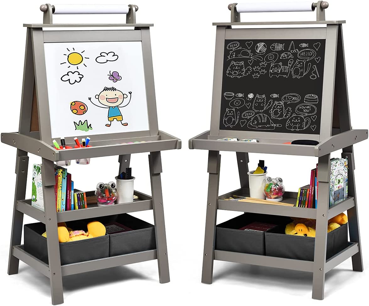 Costway Chevalet Pour Enfants 3 En 1 Tableau De Dessin Magnétique Double Faces