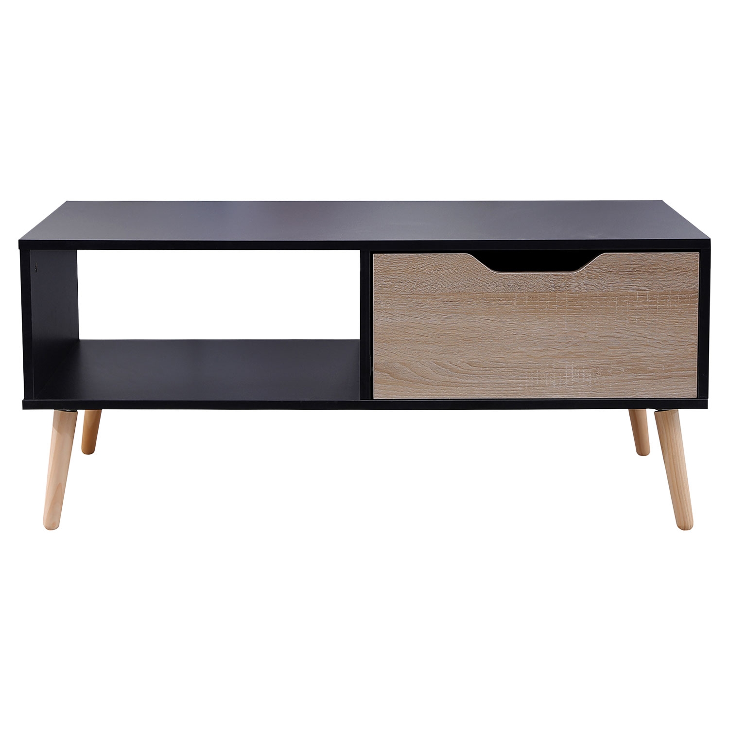 Senja - Table Basse Avec Casier Et Tiroir Style Scandinave - Noir