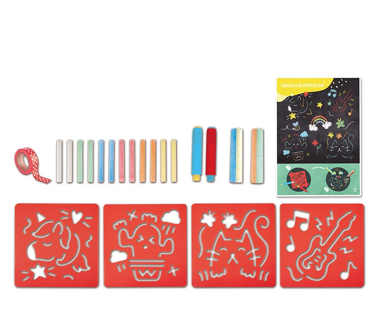 Chalks And Stencils Art - Set De Craies Avec Des Pochoirs