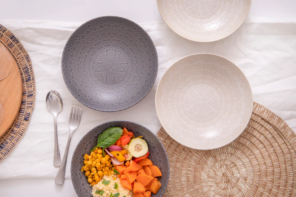 Kitchencraft - Assiettes Creuses En Grès Émaillé, Livrés Dans Un Coffret Cadeau, 22 Cm, Lot De 4, Motif Texturé