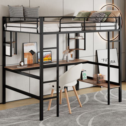 Lit mezzanine 90x200 cm avec bureau et rangements