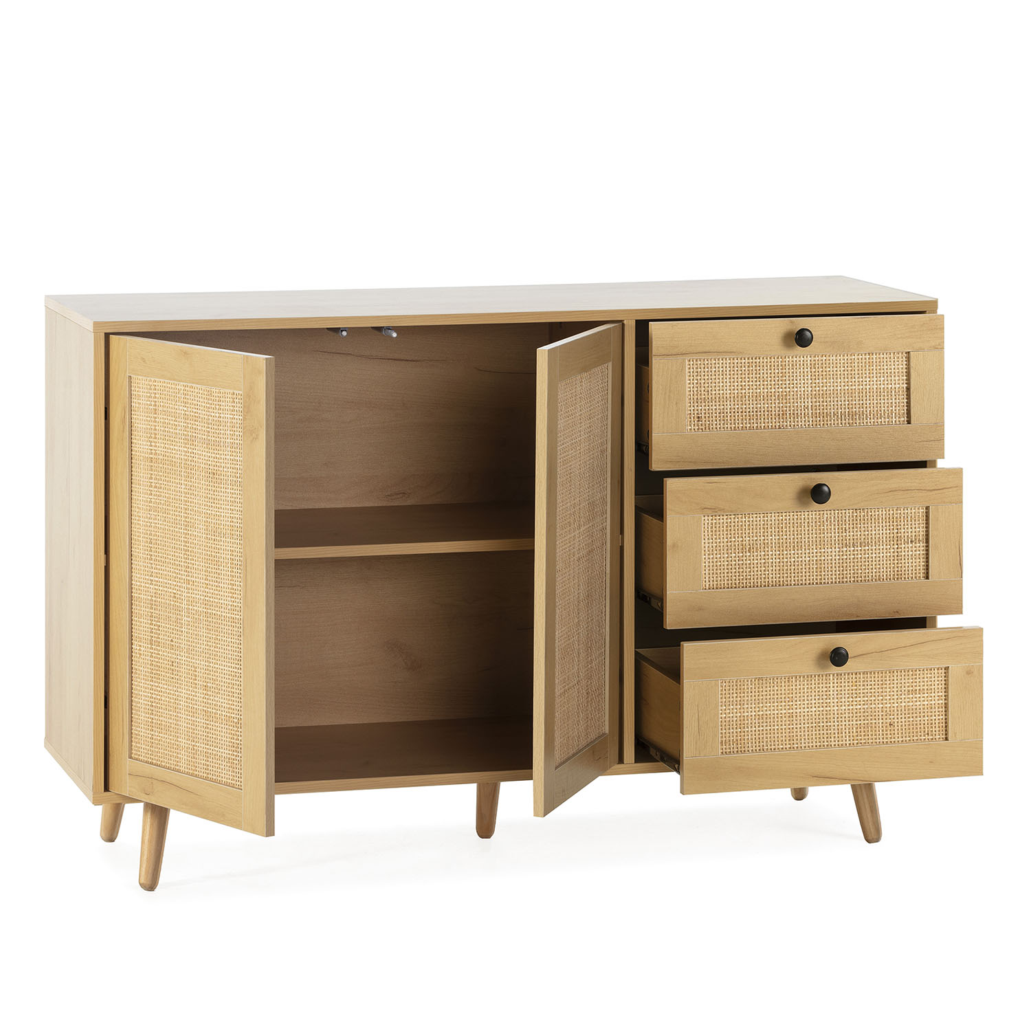 Buffet Bella 3 Tiroirs Et 2 Portes En Chêne, 120 Cm