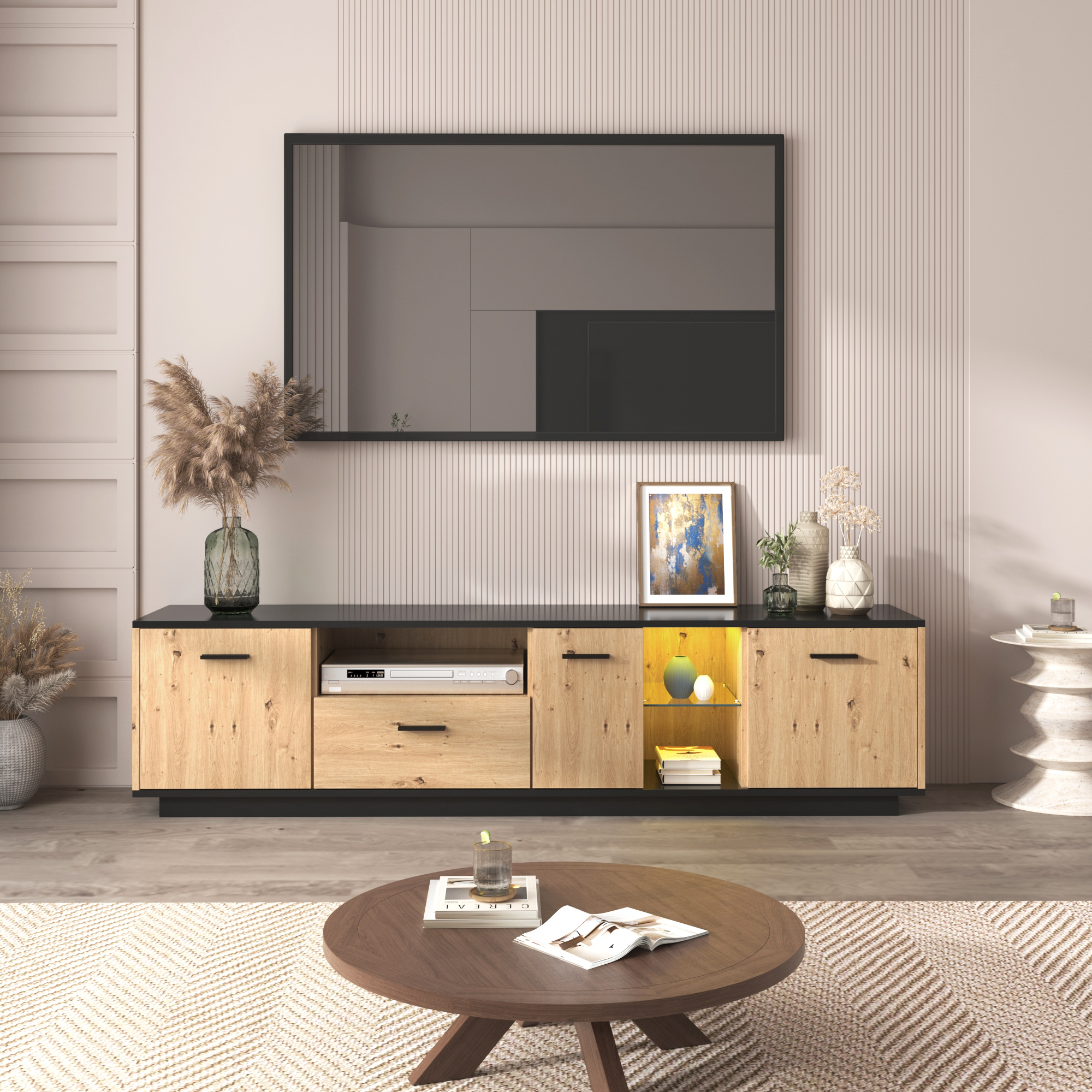 Meuble TV industriel avec éclairage LED