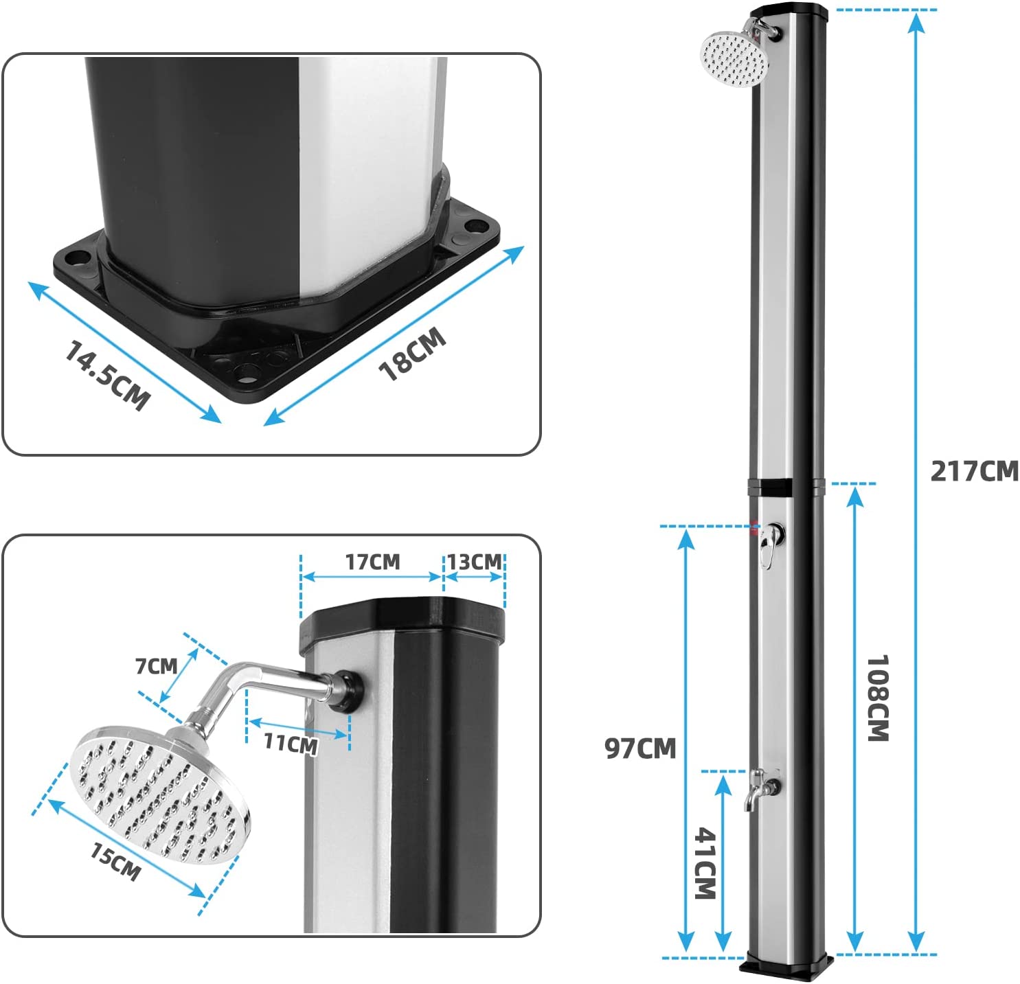 Douche Extérieure 35 Litres Avec Thermomètre AREBOS Douche Solaire